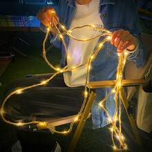 1 件 50/100 LED 麻绳灯串铜线灯太阳能 8 模式电源麻绳铜线灯串适用于圣诞节气氛装饰栅栏包裹户外庭院花园装饰