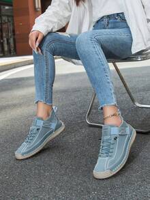 Botas retro y desnudas cosidas a mano para mujer, zapatos deportivos y casuales de moda sencilla de color azul claro con cordón, adecuados para conducción diaria, deportes al aire libre, senderismo, modelo de pareja. Suelas de goma para hombres resistentes al desgaste y cómodas, zapatos para hombres y mujeres de talla grande