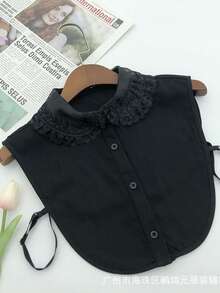 1pc Embroidered Lace Trim Sweatshirt Stage Style Chiffon Faux Collar - Black - View 22