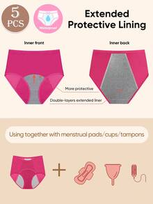 MEIYATING 5pcs/Pack Women's Breathable Mesh Seamless Panties, High Waist Leak-Proof Menstrual Period Underwear - Multicolor - View 6