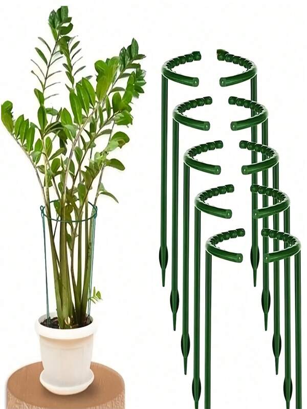 Halbkreisförmiger Blumentopf-Rankgitter aus Kunststoff, grüner Kunststoff Pflanzenkäfig und Stütze - mehrstöckiges doppelstöckiges Blumenregal für den Garten, für Kletterpflanzen, Krabbenorchideen, Efeu - Anti-Sturz Blattschutz, Kunststoff Orchideen- und Sonnenblumen-Stützstäbe