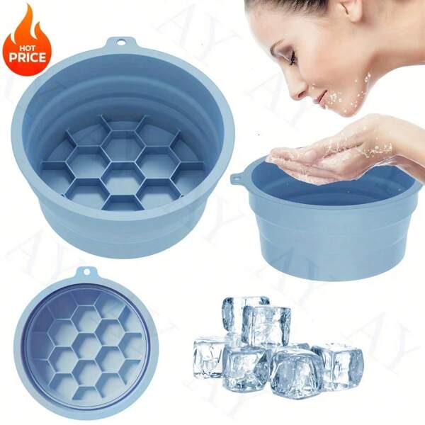 1 pieza Bañera de baño de hielo plegable de silicona con bandeja de drenaje incorporada - Diseño portátil y plegable para limpieza facial, baño corporal completo y experiencia spa, sin electricidad necesaria, conveniente para viajes, accesorios de baño fáciles de guardar