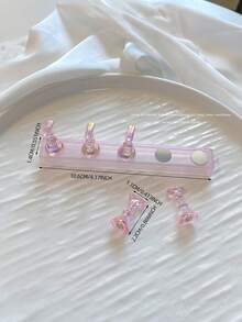 Set de decoración de arte de uñas 3D: 1 pieza de base hueca de acrílico + 5 piezas de puntas de uñas de color gelatina, con cristales de resina, cuentas, strass, efecto láser holográfico estilo coreano vintage, base de madera, 10 puntas de uñas doradas, gran regalo para niñas y mujeres