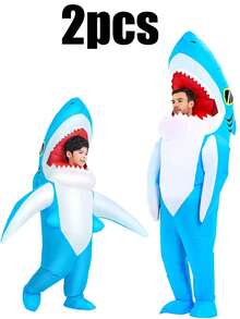 1/2/3pcs Adult Blue Shark Inflatable Costume, Inflatable Costume, Shark Costume, Adult Inflatable Costume, Christmas Anime Cosplay Costume Sea Fish Shark Mascot Fancy Dress Party Cosplay Halloween - Multicolor - View 29