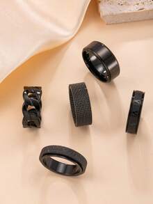 5pcs Fashion Stainless Steel Rings Set, Simple Golden Rotatable Rings, Hip Hop Hollow Out Rings Set - 5pcs - View 8