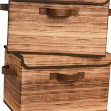 Storage Boxes With Lid Fabric Storage Bins With Lids Decorative Closet Storage And Organizer Wood Grain Print Bins Storage Boxes For Organizing 2Pack - 棕色木版畫 - 查看 2
