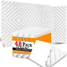 TOUO吸音泡沫，6-48片装，12英寸×12英寸×2英寸/1英寸，吸音板，适用于录音室、鼓房、办公室 - 8种颜色可选，高密度降噪隔音墙砖 - 彩色 - 查看 36