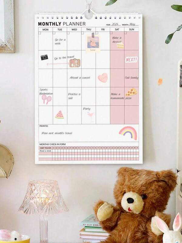 Calendário de parede mensal minimalista sem data para 2025-2027, planejador mensal espiral A4 com metas, rastreador de hábitos e amplo espaço para planejamento semanal, organização para casa, escritório e dormitório, materiais de volta às aulas