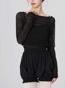 Daydance 女士轻薄纱质舞蹈褶皱上衣宽松舞蹈衬衫长袖成人青少年体操瑜伽训练舞蹈服（您可以根据自己的体型选择大一码）