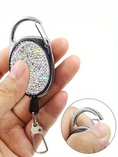 Rhinestone Retractable Keychain, Shiny Accessory, Easy Pull, 360° Rotation, With Belt/Carabiner, Built-In Nylon Rope, Keyring, Button, Tool Extractor, Creative Carabiner Keychain, Anti-Drop Anti-Theft Nylon Rope Lock, Outdoor Climbing Carabiner Pendant, Can Be Hung On Keys, Business Cards, Phone Straps, Backpacks, Mother's Day Gift, Birthday Souvenir