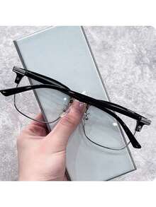 1 Pair Of High-Definition Anti Blue Light Glasses, Retro Men's Transparent Lens Glasses, Fashionable Half Frame Flat Light Glasses - 黑色 - 查看 3