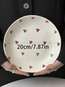 1pc Cute Red Heart Ceramic Dinner Plate, 6inch/8inch Option, Home Afternoon Tea Cake Dessert Plate, Western Steak Pasta Plate, Fruit Salad Plate, Veggie Plate, Holiday Gift For Boyfriend/Girlfriend, Family