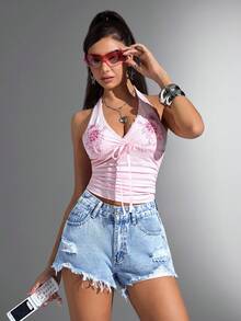 Jeanoix Summer Casual Washed Ripped Frayed Denim Shorts - Light Wash - View 6