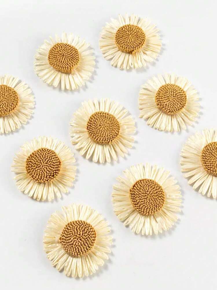 2 件藤编向日葵装饰沙滩帽，3D 花卉装饰太阳帽配件，爪夹，发夹，发夹，发夹，学校用品 - 彩色 - 查看 3