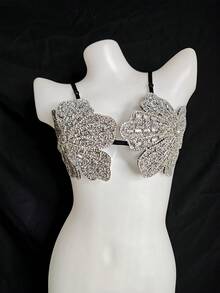 PAFAHE Sexy Bra Accessories, New European And American Sexy Lingerie With Hollow Strap And Leaf Design, Suitable For Wearing Outerwear In Summer And Autumn, Fashionable For Nightclub, Party, Vacation, Hotel, Music Festival - Silver - View 1