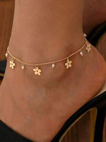 1pc Stainless Steel Floral Pendant Rhinestone Anklet, Fashion, Elegant, Versatile, Suitable For Party, Beach, Daily, Holiday, Gift (Handmade, 1-3cm Tolerance)