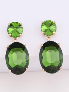 ACEHLN 1 对北美风格锌合金圆形耳钉，配椭圆形玻璃吊坠，钻石装饰女士婚礼/正式耳环 - Style 1 - 查看 21