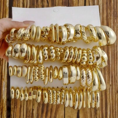 10件/40件全新ABS树脂与CCB金色夸张C形水滴个性时尚耳环套装