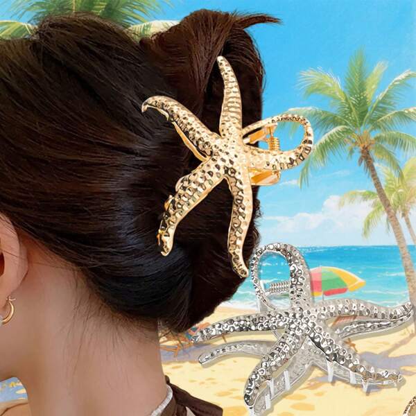 Elegant Golden Starfish Hair Clip For Women – Stylish Metal Accessory For Home, Travel, And Gifts, Perfect For Creating A Boho Chic Look With Large Starfish Charms, Beach Accessories Bohemian Style Starfish Hair Clip Hair Accessories Back To School