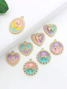 4 件珠光渐变蝴蝶结、心形和圆形吊坠 DIY 珠宝配饰，复古奢华耳环、项链，适合日常佩戴