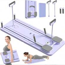 5-In-1 Foldable Pilates Board - Portable Multipurpose Resistance Trainer With Resistance Bands And Handles, Purple. It Is An Ideal Choice For Core Strength, Muscle Toning And Flexibility Training