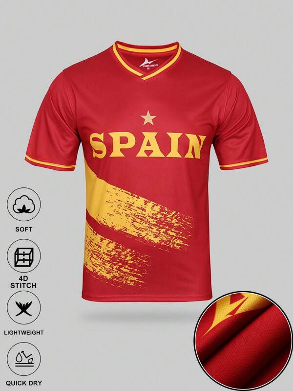 SURUIDA 1 stuk Spanje heren voetbalshirt, rood sportshirt, comfortabel sportshirt geschikt voor teamwedstrijden