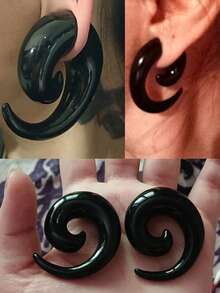 2个黑色亚克力螺旋耳扩，耳塞耳环，耳洞扩张器，尺寸1.6mm-24mm，男女通用波西米亚风格 - 一對龐克個性耳擴 - 查看 9