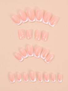 192 件中号方形心形指甲设计法式尖头按压指甲短款完美贴合亚克力假指甲套装包括：1 件果冻胶和 1 件指甲锉，心形指甲适合女性和女孩日常生活和派对情人节使用 - 彩色 - 查看 3