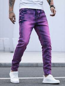 Dreamy Purple Gradient Violet Sunset Slim Fit Denim Pants, Men's Casual Stretch Street Style Jeans, Suitable For All Seasons  Plain    All    Regular Fit    Pocket    Christmas  Halloween  Thanksgiving Day  Valentine's Day  Pride Month  Father's Day  Carnivals  Mother's Day  New Year    Men's Clothing Standard Size Ready To Wear Jeans, Casual Pants - 紫羅蘭色 - 查看 1