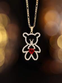 1件18K镀金链条镂空熊心形锆石吊坠项链，适合女性日常、周年纪念、度假等场合佩戴。 - 吊墜 - 查看 13