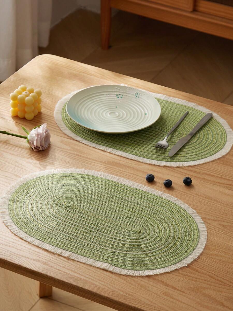 1/2/4/6/8 قطعة حصيرة بيج-قهوة بيضاوية ذات تدرج ألوان بسيط من البوليستر - الأخضر 1 - مشاهدة 1