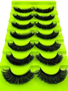 7 Pairs Of Classic Russian Volume Eyelash Extensions, Cat Eye Style, Made Of Mink Hair Material, Natural Appearance D Curl Fluffy False Eyelashes, Natural Dense Fluffy Curl False Eyelashes, 8D Curl Dramatic Eyelashes, Long-Lasting And Thick False Eyelash Strips That Lengthen And Volumize The Eyes, Reusable Strip Lashes,Lashes,Eyelashes,Fake Lashes