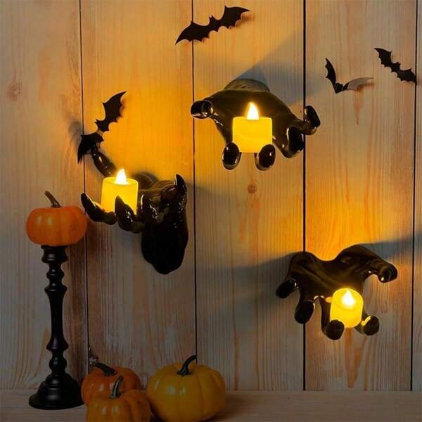 1/3Pcs Halloween Creepy Hands Candles Holder Wall Decorations Wall Hanging Hook Collection Scary Ghost Hand Storage Shelf Decor Halloween Decoration Home Decor Fall Decor Room Decor