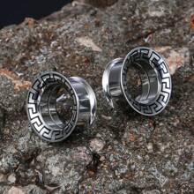 2PCS 316L Stainless Steel Meander Ear Tunnels Plugs Stretcher Studs Piercing Women Men Body Jewelry Unisex Hip-Hop Punk Style