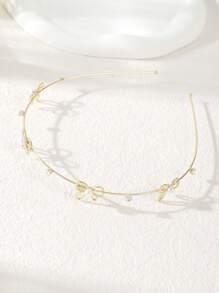 1 件薄纯色花卉蝴蝶结水钻仿珍珠星金属头带，优雅温柔的仙女风格简约百搭刘海头饰，精致的日常佩戴发饰，发带，发箍