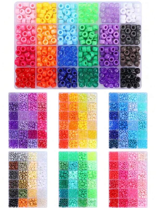 600pcs/Box 9x6mm Multicolor Acrylic Pony Beads - Perfect For Jewelry Making, Bracelets, Hair Braiding & DIY Crafts - Includes Organizing Storage Box, Craft Accessories ,Vibrant Bead Selection,Storage Box Design, Bead Storage Box