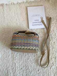 简约草编手提包，新款草编托特包，时尚女包，多功能单肩斜挎包，夏季海滩礼物，适合女孩、女士、学生，夏季必备，度假休闲完美之选 - 卡其色 - 查看 5