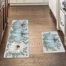 1/2 piezas Alfombras de piso de otoño y Acción de Gracias, elegante alfombra de cocina con estampado de calabaza azul y hoja verde, apropiada para uso interior/exterior, perfecta para actividades festivas, decoración de ambiente de Acción de Gracias, decoración de piso | Alfombras festivas de piso | Alfombras de piso duraderas - Multicolor - Ver 8