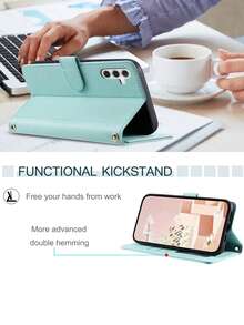 AWQUER Wallet Flip Cover Protective Case Compatible With Samsung Galaxy 16E/16/15/14/13/12/Mini/11 Pro/X/XS Max/XR/8/7/6 Plus/SE (2020/2022 Models), Credit Card Slots, PU Leather Material - Mint Green - View 5