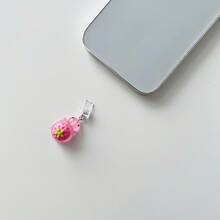 春季新款可爱仿真水果动物毛绒玩具：粉色草莓龟、紫色葡萄龟、红色番茄龟、橙色橘子龟、橙色南瓜龟。适用于苹果Lightning、Type-C、安卓手机充电口防尘塞 - 粉紅草莓烏龜防塵塞 - 查看 6