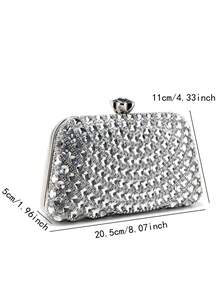 Women's Evening Clutch Bag With Crystal Stones, Suitable For Weddings, Parties, Galas, Birthday Gifts, Fits Smartphone And Cosmetics, Large Capacity - Silver - View 2