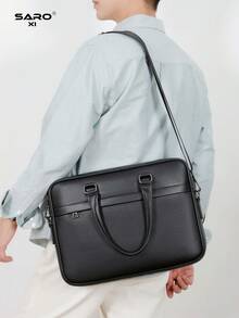 Men's Briefcase Messenger Bag, Large Capacity Computer Bag For Files & Office Supplies, Business Commute, PU Leather Minimalist Style, Suitable Gift For Men - Multicolor - View 3