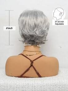 巴西假发 8 英寸短直分层灰色假发，适合派对、母亲节和休闲装的自然造型，派对配饰，天然假发。 - 灰色 - 查看 7