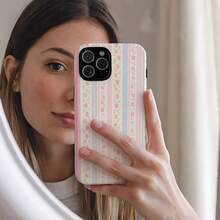 Pastel Floral  Case – Cottagecore Stripes With Dainty Flowers, Soft Pink & Blue Aesthetic, Spring Gift Idea, Tough Cover | #508 - Multicolor - View 2