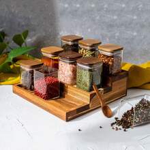 Hũ thủy tinh vuông nhỏ sang trọng đựng gia vị lưu trữ nhà bếp Hũ đựng gia vị kín khí Hũ đựng gia vị borosilicate cao cấp - Hũ gỗ keo vuông nắp kín - Xem 1