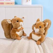 1 buc păpușă de pluș realistă cu veveriță, păpușă moale și pufoasă cu desene animate, pernă decorativă drăguță, cadou de ziua de naștere/Ziua Îndrăgostiților/Paște - Maro - Vizualizare 12