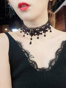 5 件套女式哥特式蕾丝项链，简约颈链套装 - 彩色 - 查看 7