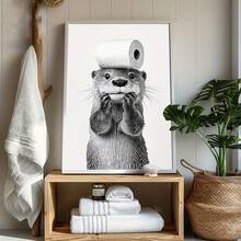 nutria, viene con funda de tejido, estilo en blanco y negro - mural de baño sin marco, decoración de baño, decoración de nutria - transparente - Ver 6