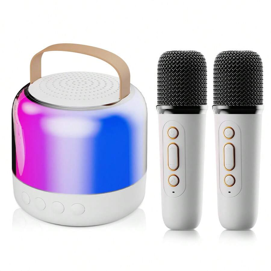 Mini Nuevo Karaoke portátil, KTV doméstico con Efecto de Cambio de Voz y luz LED, con 2 micrófonos inalámbricos, Altavoz Bluetooth 5.3, Adecuado para Viajes al Aire Libre, regalo de cumpleaños, KTV en casa, al aire libre, viajes,De vuelta al cole