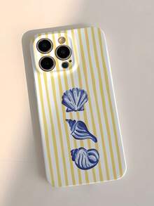 1 件简约条纹海洋元素贝壳图案穿孔光面薄膜手机硬壳，适用于三星/11/12/13/14/15/16 Pro Max